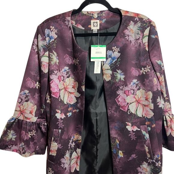 NWT MSRP $159 Anne Klein Floral Tapestry Blazer Jacket - Size L - Picture 2 of 6
